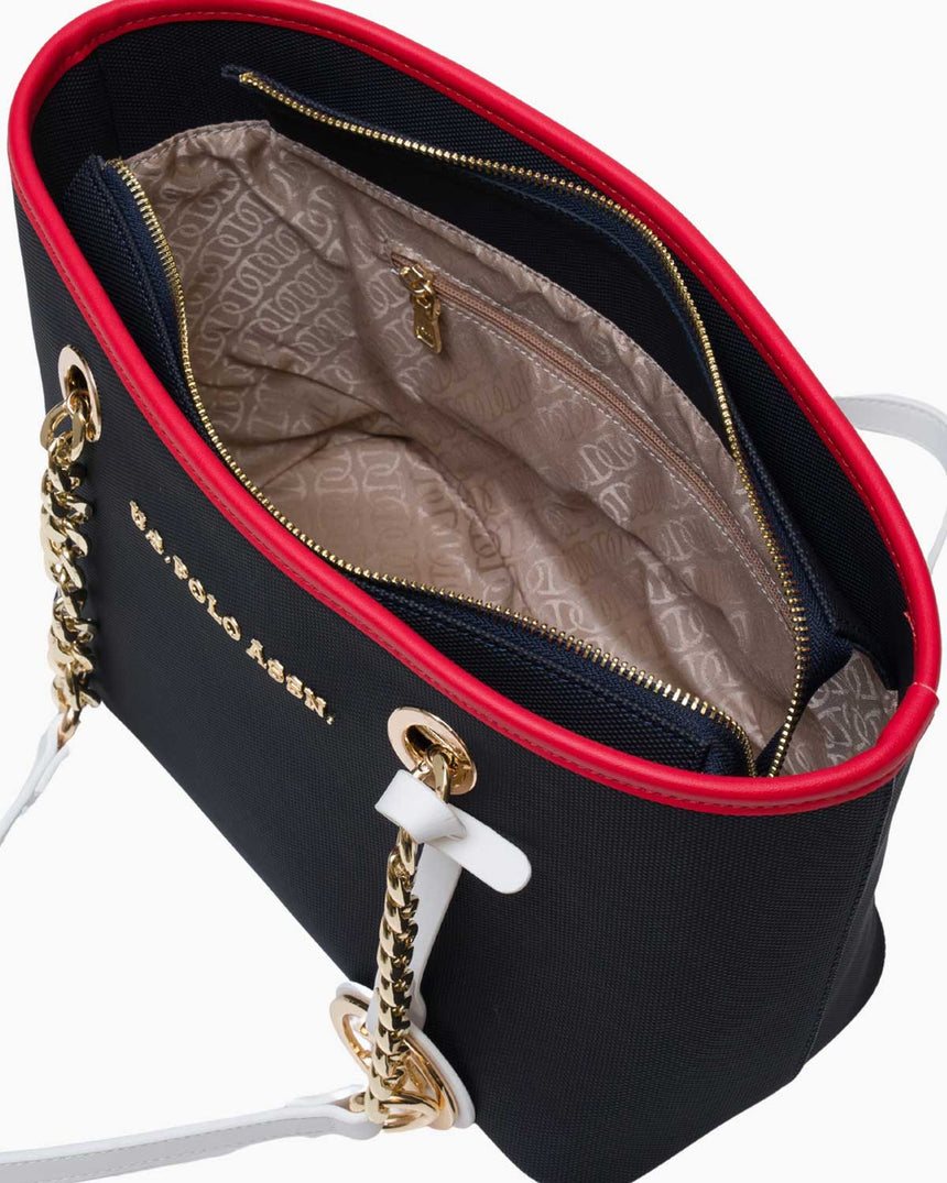 Us Polo Assn Zincir Detaylı Omuz Çantası Lacivert - Kırmızı - Beyaz