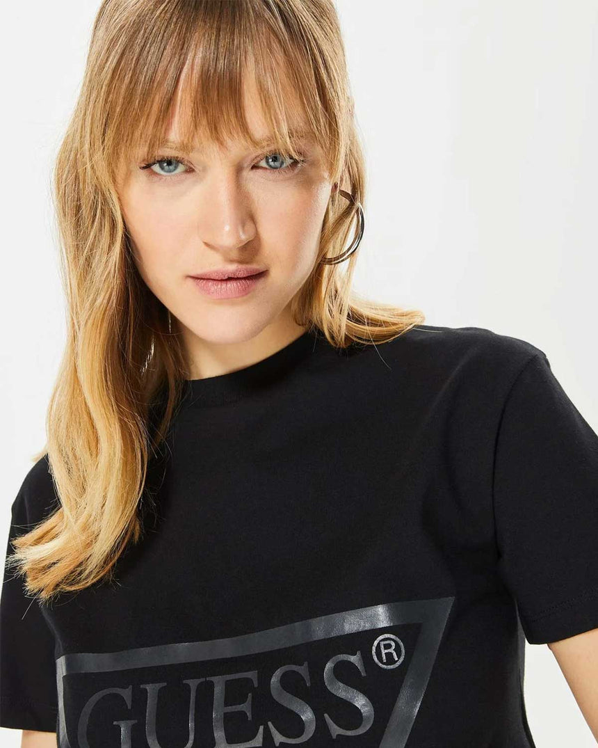 Guess Adele Logolu Crop Tshirt Jet Black A996
