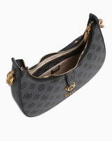 Guess Kuba Top Compartment Monogram Omuz Çantası Charcoal Logo