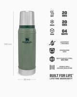 Stanley Efsane Klasik Seri-0.75 Litre Vakumlu Çelik Termos Hammertone Green