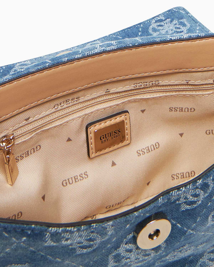Guess Cerelia Kapaklı Omuz Çantası Denim Logo