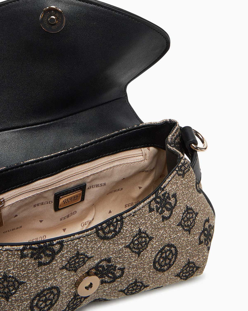 Guess Flap Monogram Omuz Çantası Black Logo