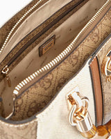 Guess Satchel Monogram Detaylı El Çantası Natural / Latte Logo