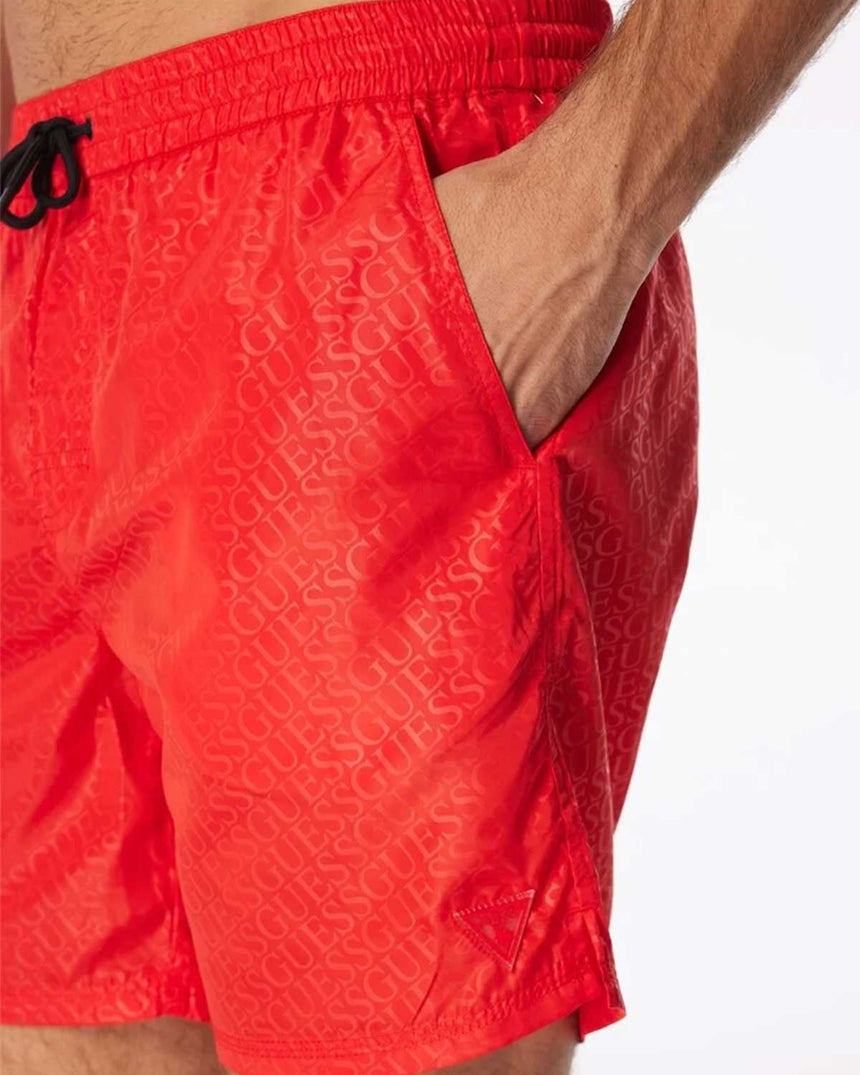 Guess Swimtrunk Bottoms Deniz Şortu Red Embossed Logo
