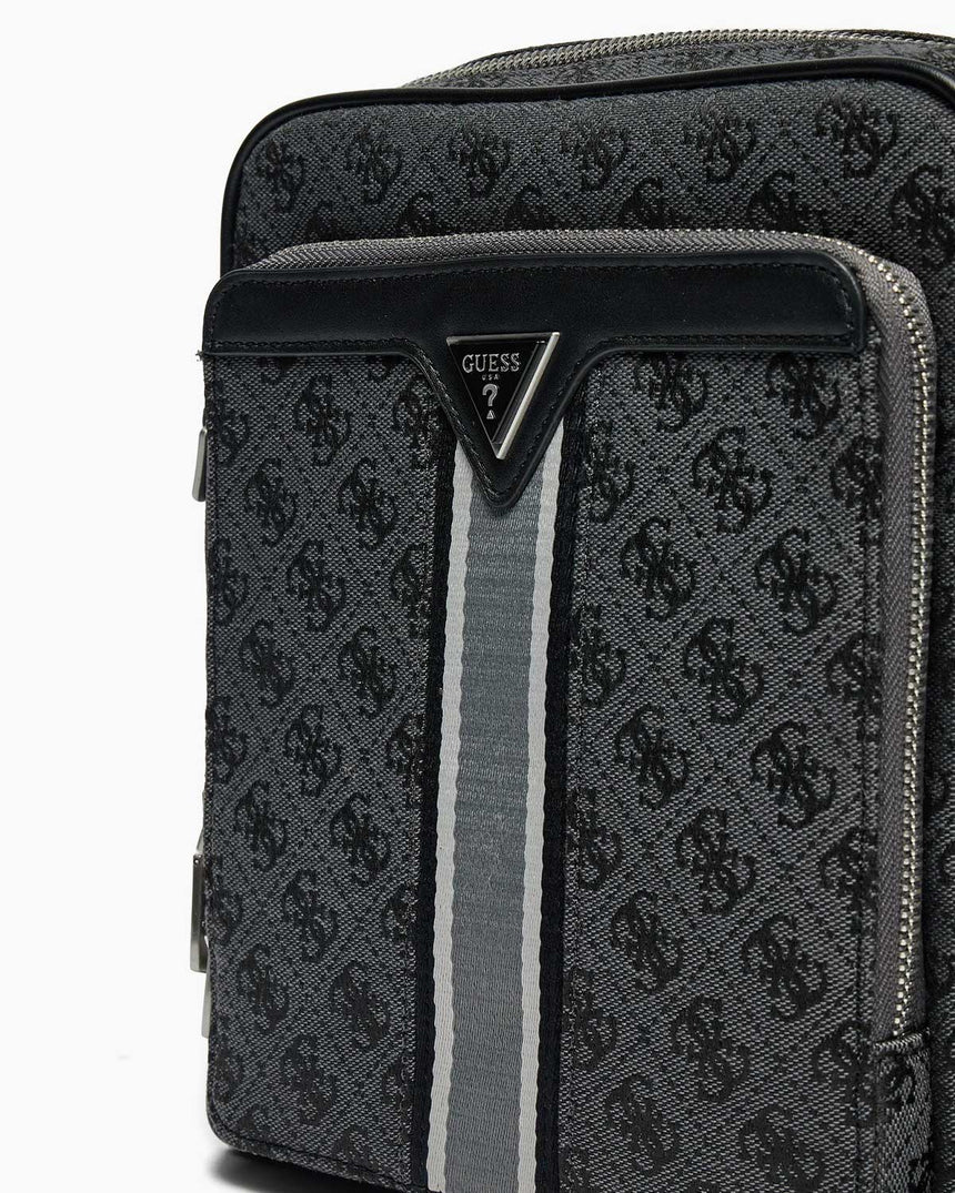 Guess Milano Compact Monogram Baskılı Çapraz Askılı Çanta Coal Black