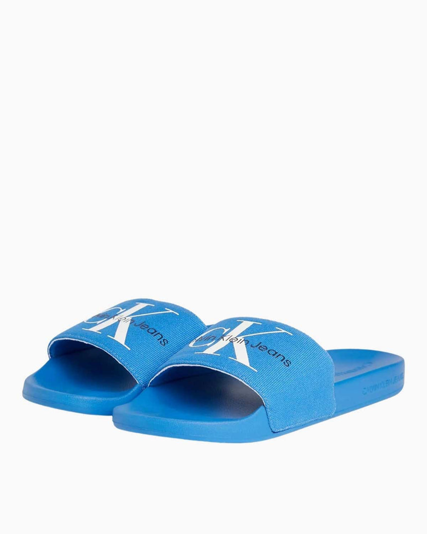 Calvin Klein Slide Monogram Erkek Terlik Vibrant Blue/Bright White