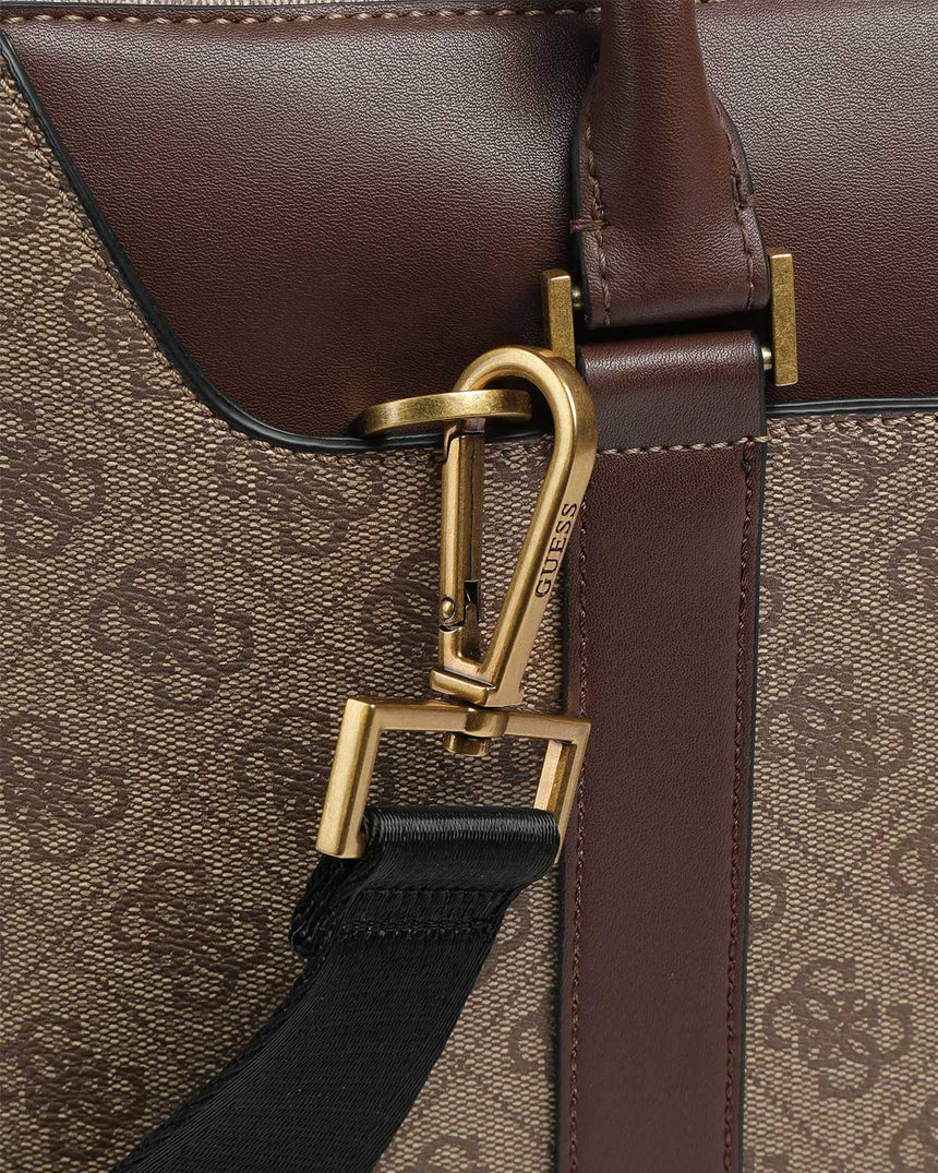 Guess Monogram Baskılı Evrak Çantası Beige / Brown