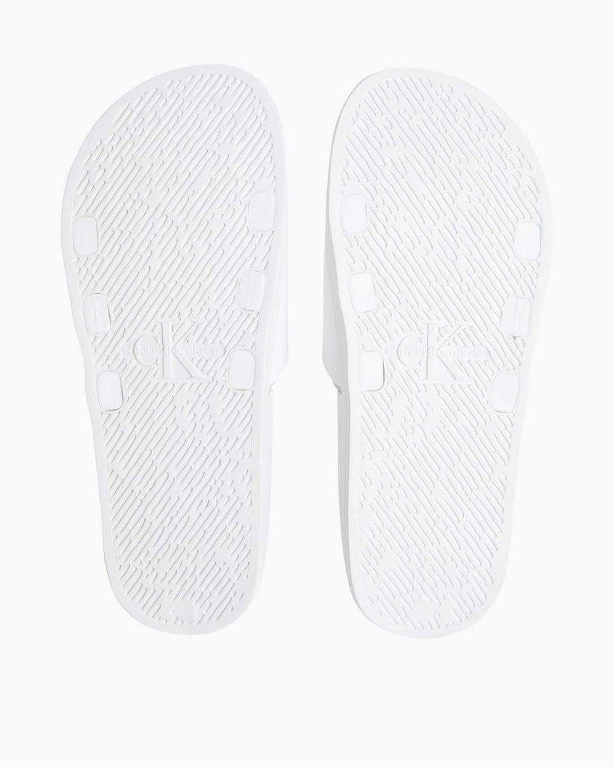 Calvin Klein Slide Rubber Neopren Monogram Slide Terlik Bright White/Oyster Mushroom