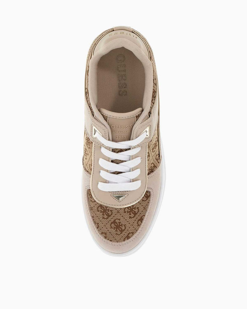 Guess Ridgee2 Monogram Logolu Dolgu Topuklu Sneaker Beige / Brown