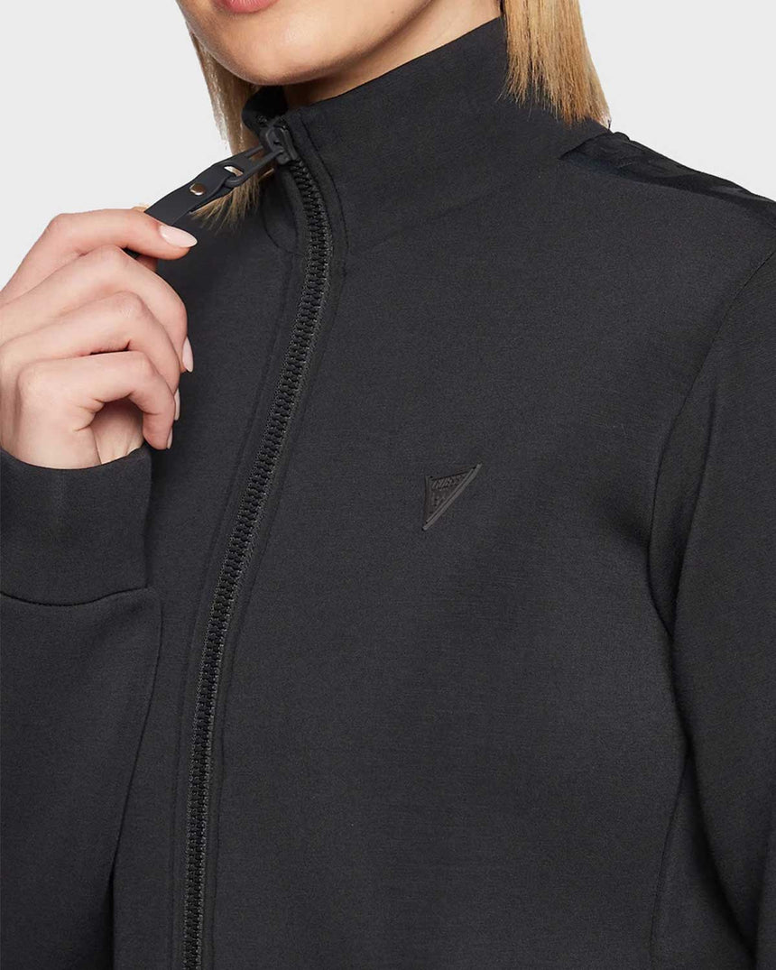 Guess New Allie Logo Şeritli Fermuarlı Sweatshirt Jet Black A996