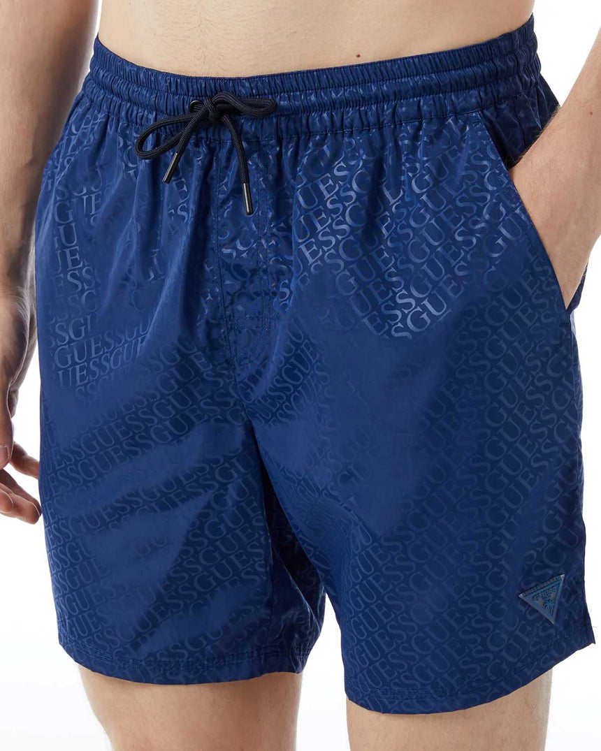 Guess Swimtrunk Bottoms Deniz Şortu Blue Embossed Logo