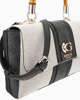 Guess Flap Canvas Small Tote El Çantası Natural / Coal Logo
