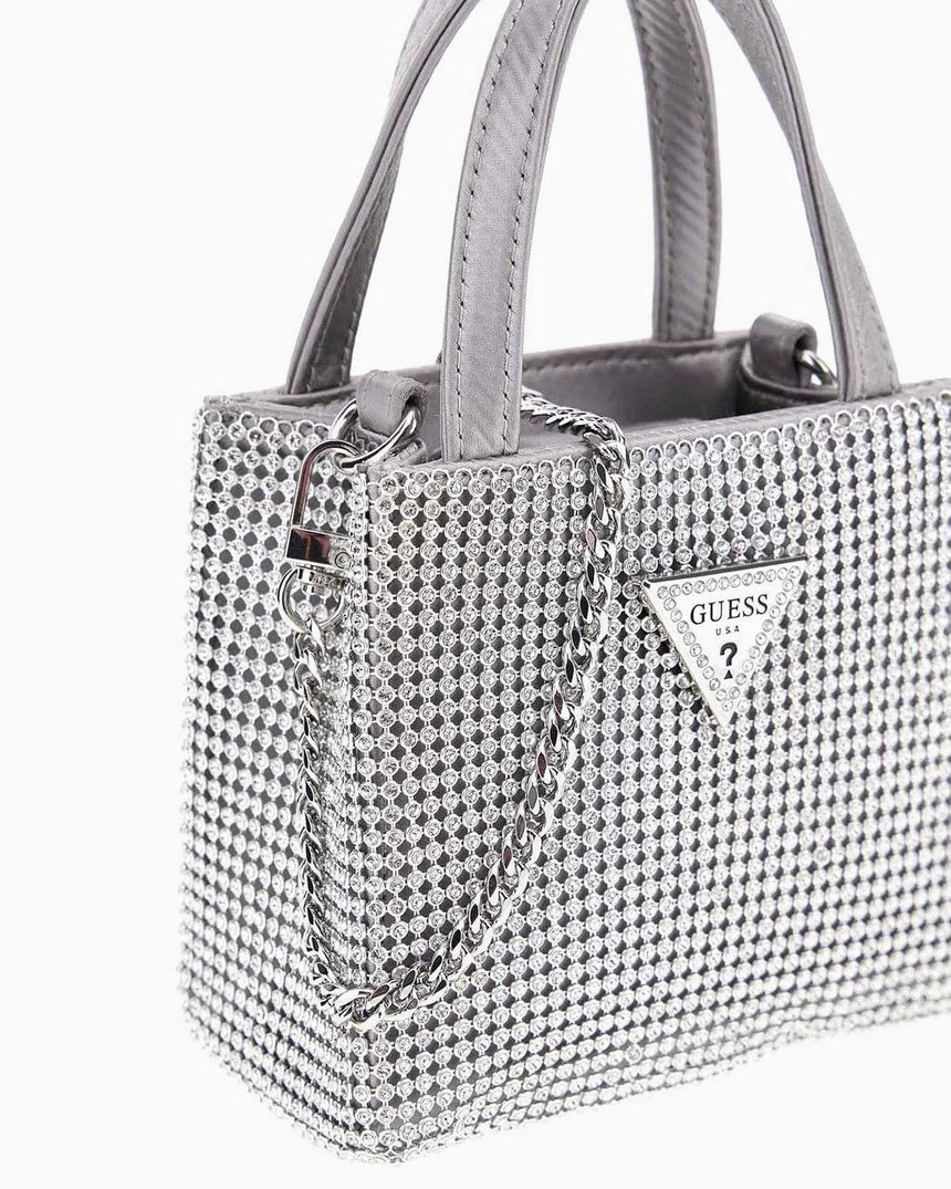 Guess Lua Mini Tote Taşlı El Çantası Silver