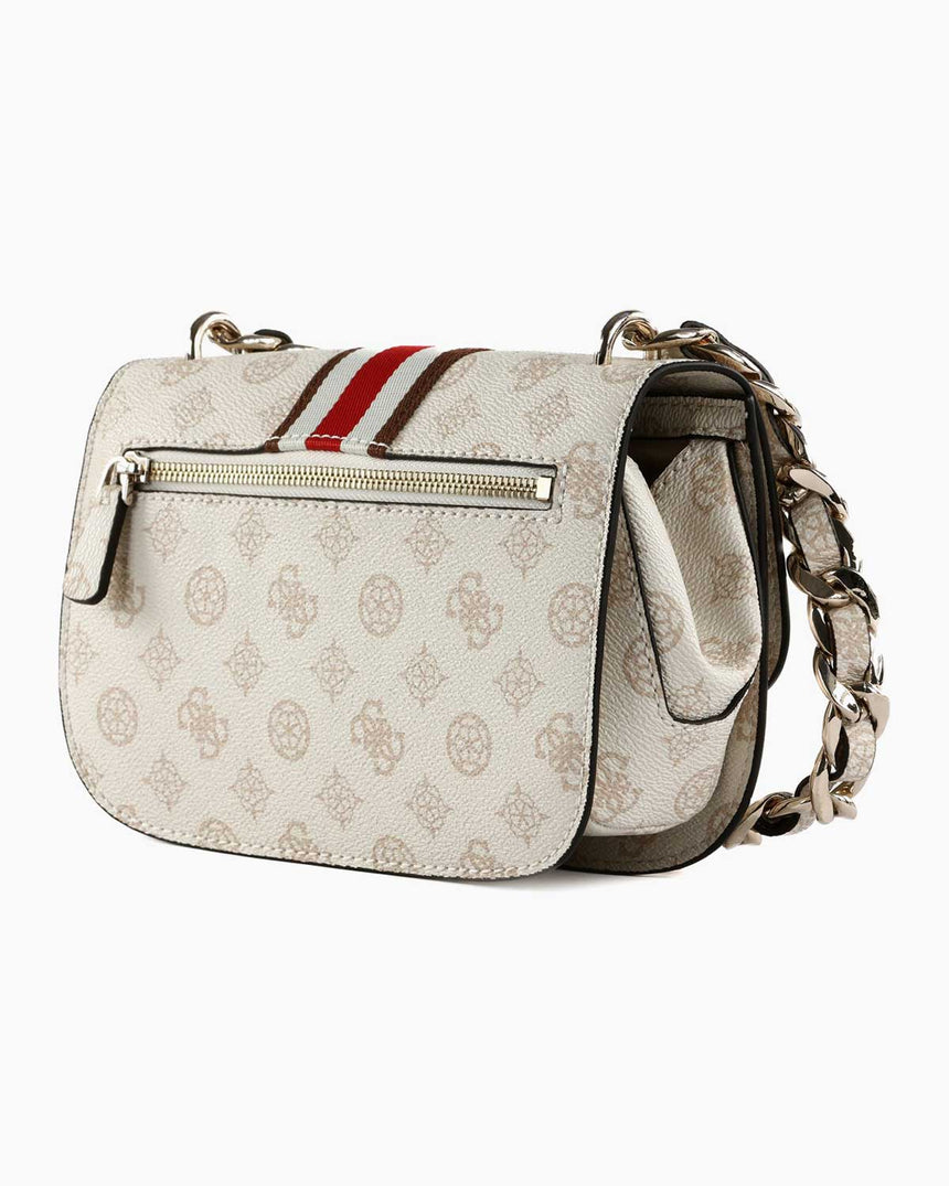 Guess Nelka Crossbody Flap Çapraz Askılı Çanta Cream Logo