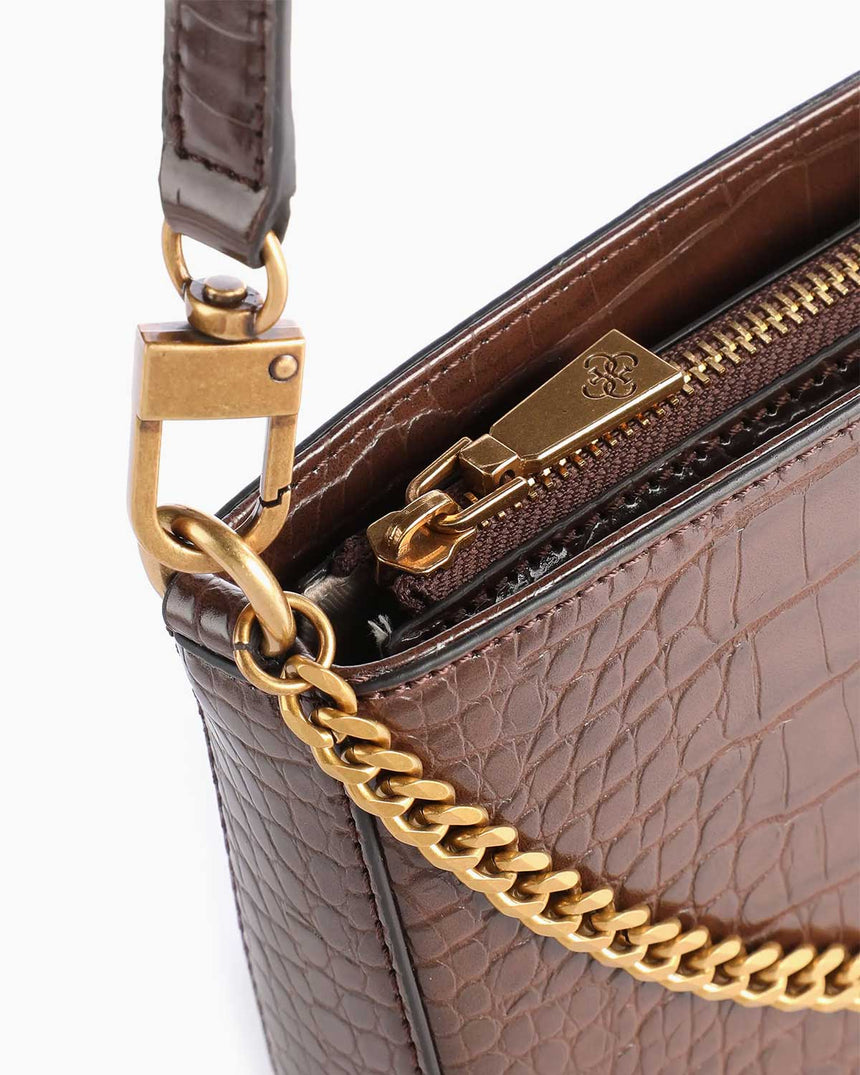 Guess Katey Croc Mini Top Kadın Omuz Çantası Brown