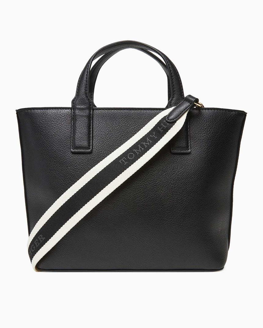 Tommy Hilfiger Logo Bantlı Mini Tote Kadın El Çantası Black