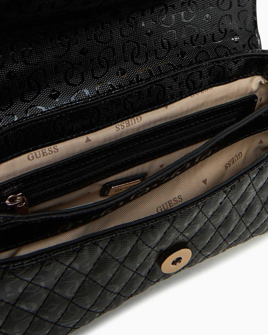 Guess Betula Convertible Flap Zincir Detaylı Parlak Omuz Çantası Black