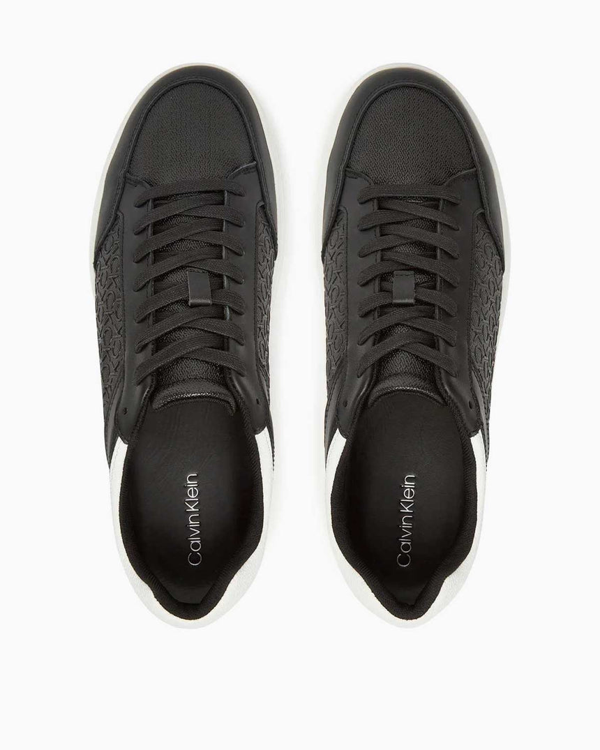 Calvin Klein Düz Taban Monogram Logo Baskılı Erkek Sneaker Ck Black/Bright White Allover