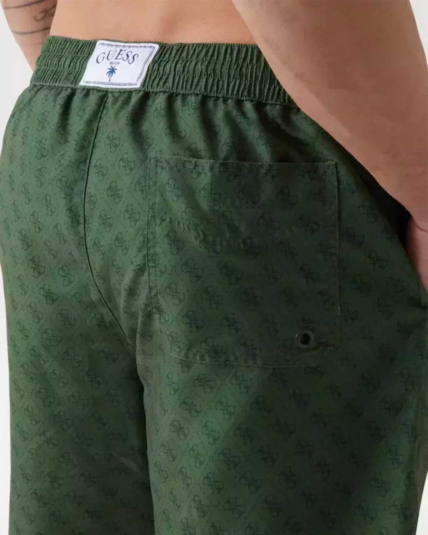 Guess Swimtrunk Medium Bottom Board Deniz Şortu Olive Embossed 4G Logo