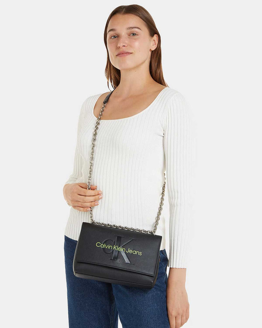 Calvin Klein Sculpted Flap Omuz Çantası Black/Dark Juniper