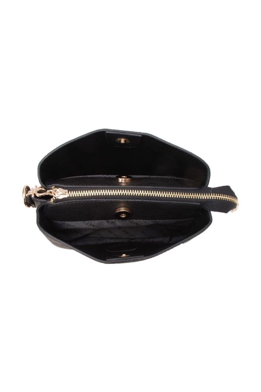 Benetton Çıt Çıtlı Monogram Çapraz Askılı Kadın Çantası Siyah