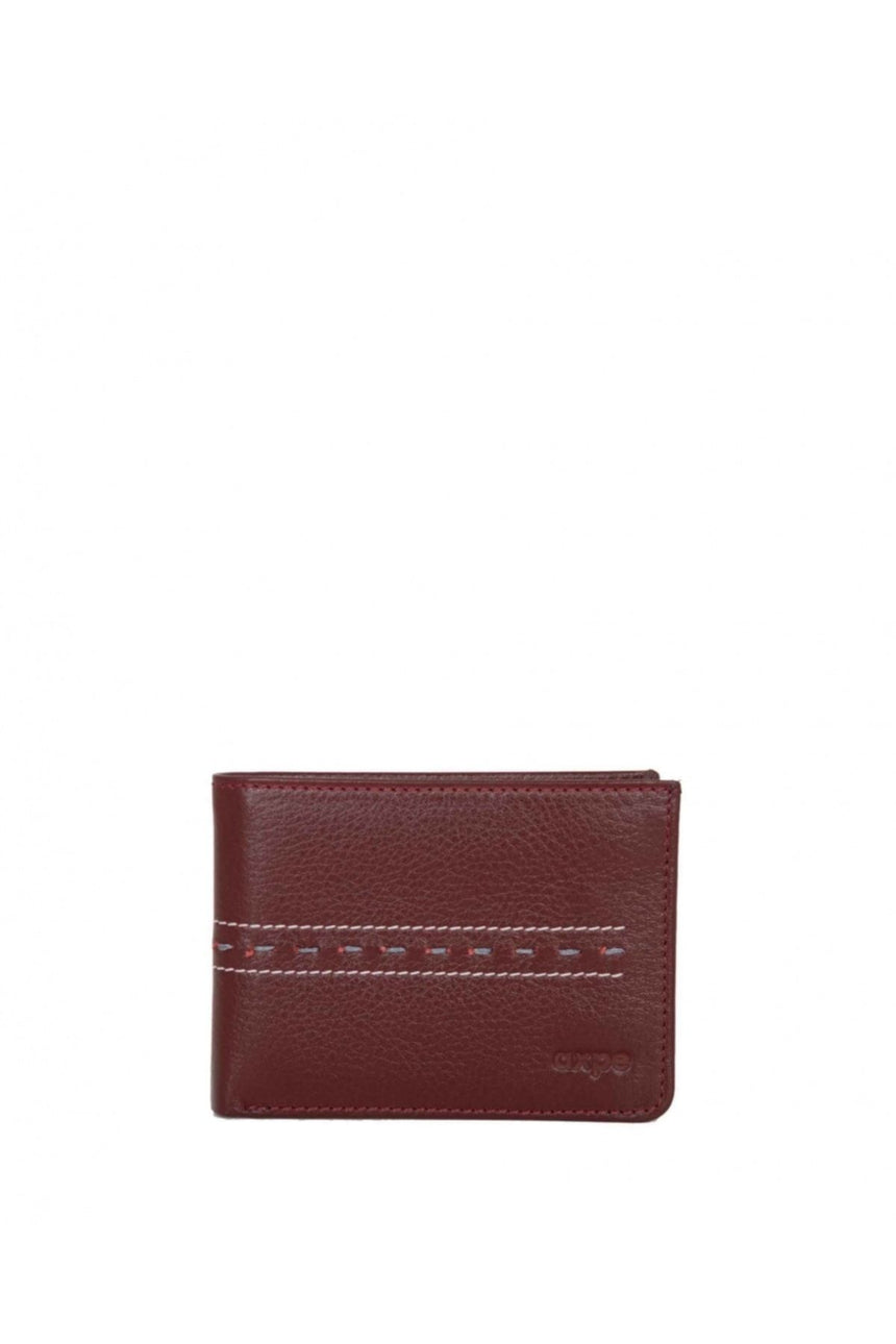 Axpe Dikiş Detaylı Deri Erkek Cüzdanı Bordo