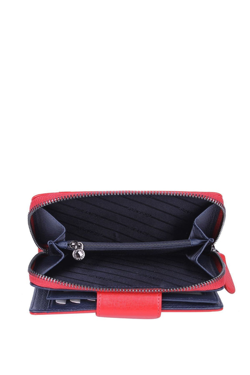 Grande 2 Küçük - 1 Büyük Şeffaf Bölmeli Kadın El Portföyü Kırmızı - Lacivert