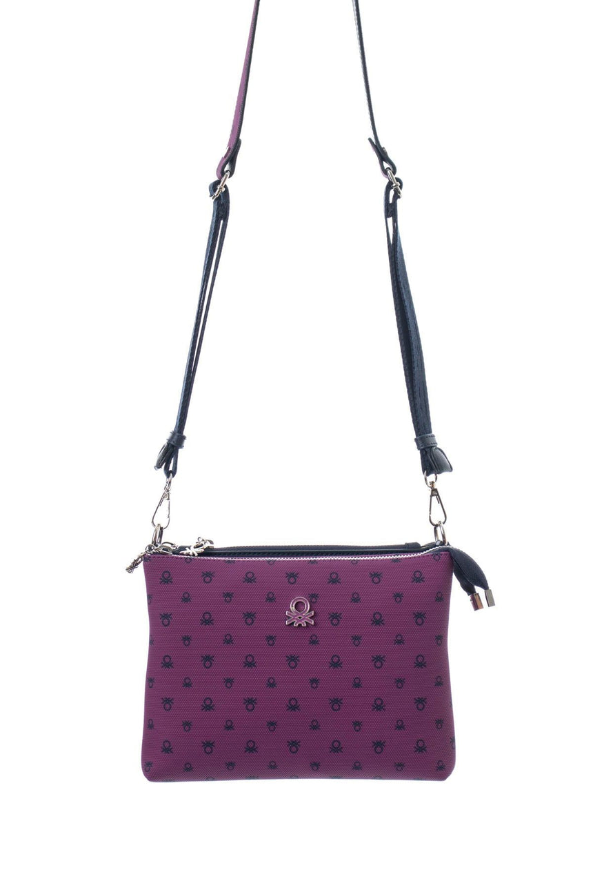 Benetton Mini Logo Baskılı Çapraz Askılı Kadın Çantası Mürdüm - Lacivert