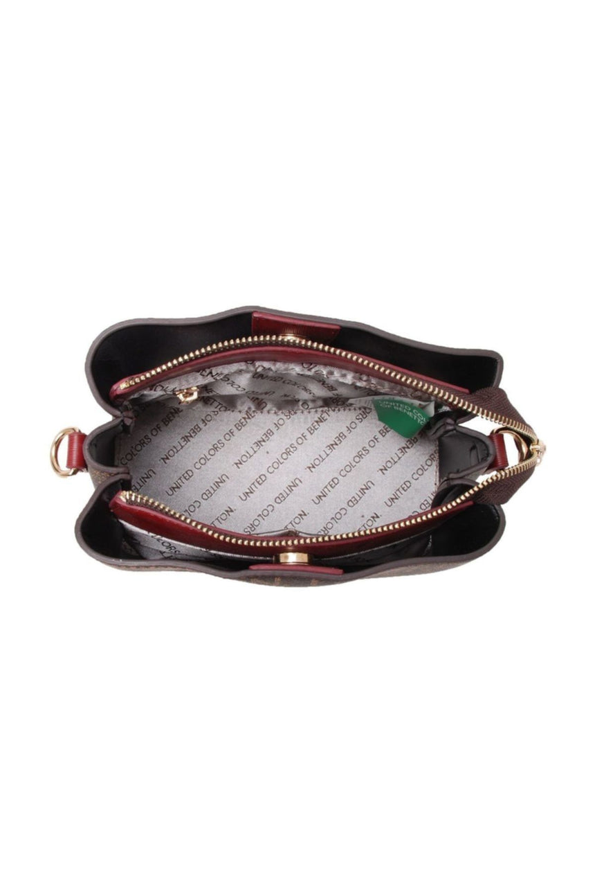 Benetton Çıt Çıtlı Monogram Çapraz Askılı Kadın Çantası Kahve - Bordo