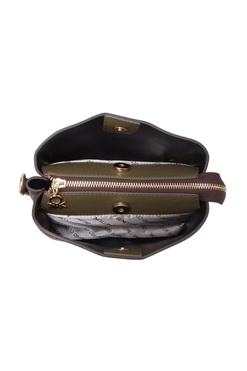 Benetton Çıt Çıtlı Monogram Çapraz Askılı Kadın Çantası Kahve- Haki