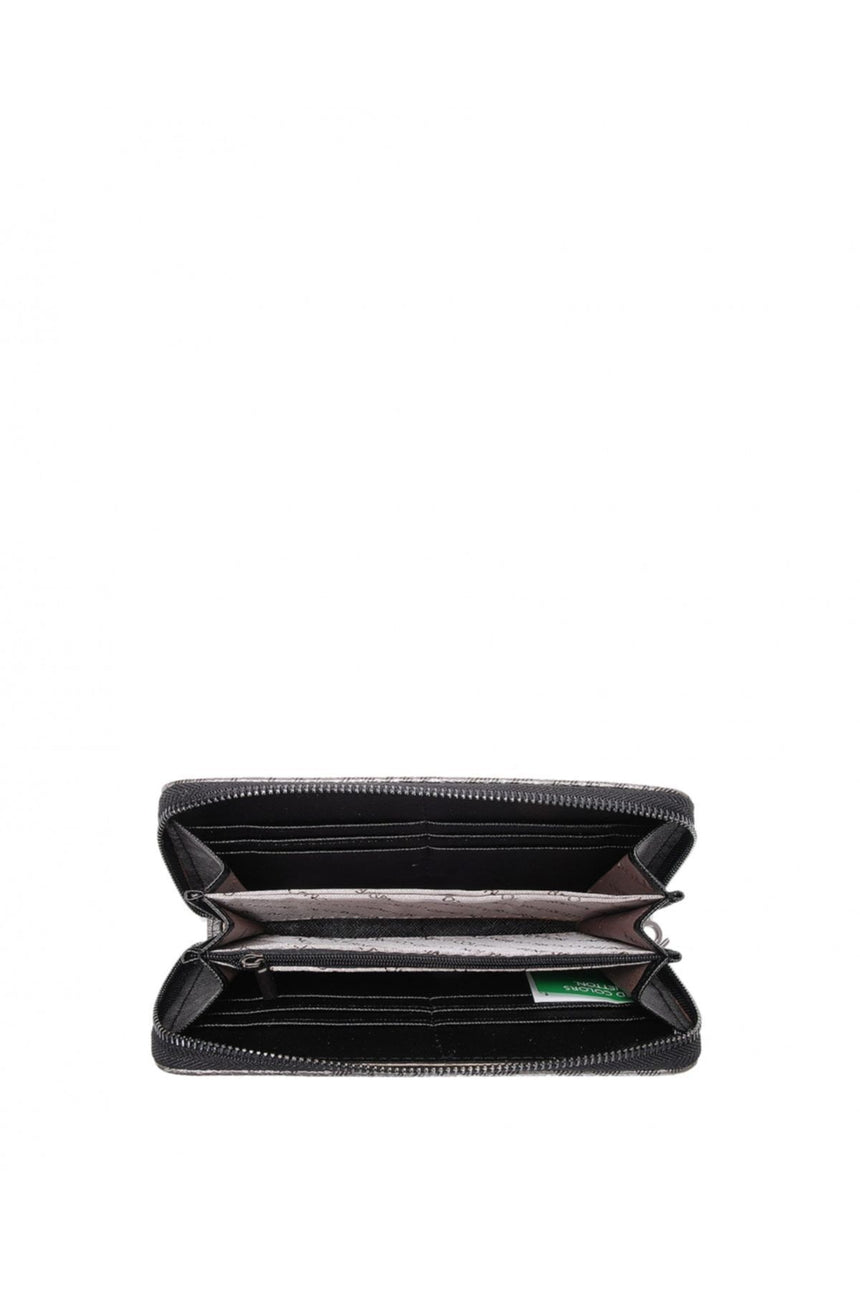 Benetton Logo Baskılı Large Kadın Cüzdanı Platin - Siyah