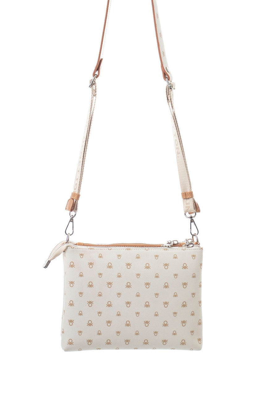 Benetton Mini Logo Baskılı Çapraz Askılı Kadın Çantası Bej - Açık Camel