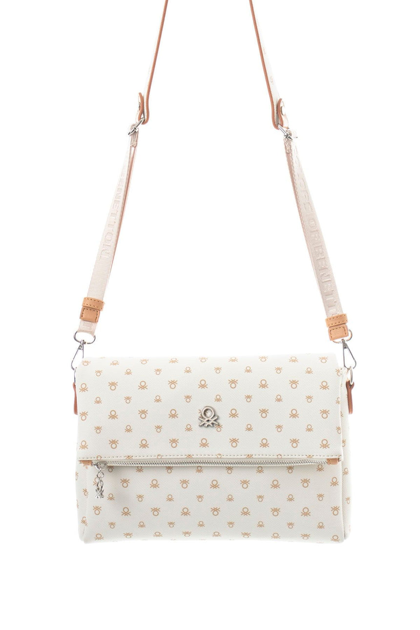 Benetton Kapaklı,Mini Logolu Çapraz Askılı Kadın Çantası Bej - Açık Camel