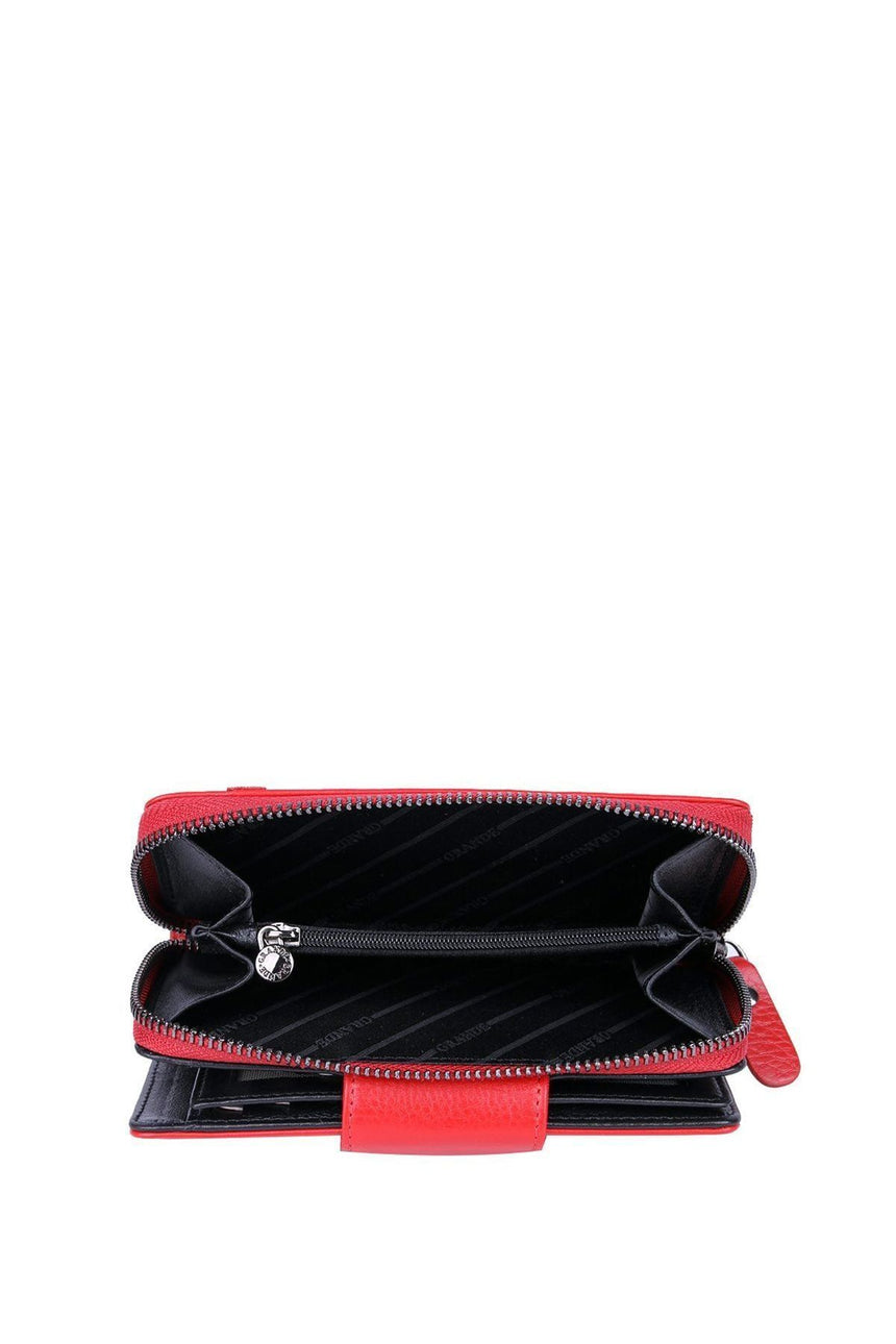 Grande 2 Küçük - 1 Büyük Şeffaf Bölmeli Kadın El Portföyü Kırmızı - Siyah