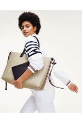 Tommy Hilfiger Iconic Tommy Tote Monogram Kadın Kol Çantası Stone