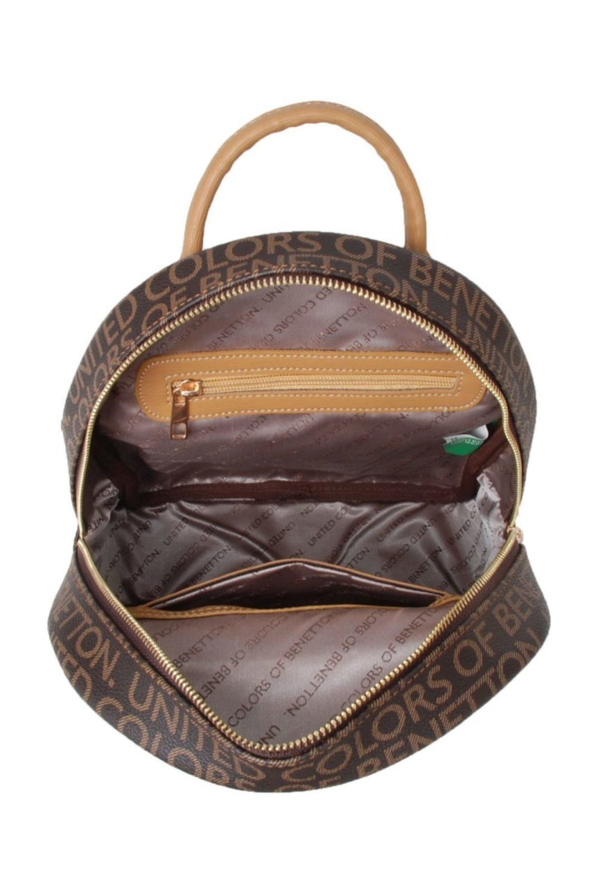 Benetton Çift Fermuar Detaylı Kadın Sırt Çantası Kahve - Hardal