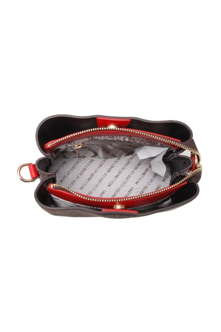 Benetton Çıt Çıtlı Monogram Çapraz Askılı Kadın Çantası Kahve - Kırmızı