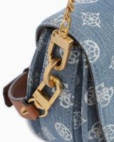 Guess Kuba Top Zip Shoulder Bag Omuz Çantası Denim Logo