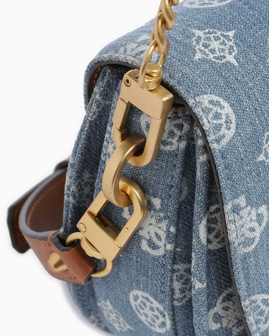 Guess Kuba Top Zip Shoulder Bag Omuz Çantası Denim Logo