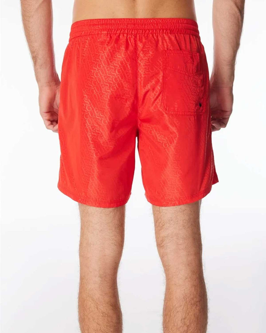 Guess Swimtrunk Bottoms Deniz Şortu Red Embossed Logo