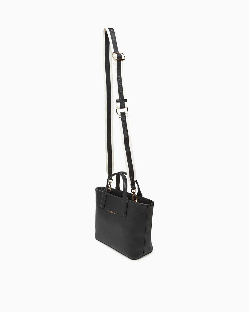 Tommy Hilfiger Logo Bantlı Mini Tote Kadın El Çantası Black