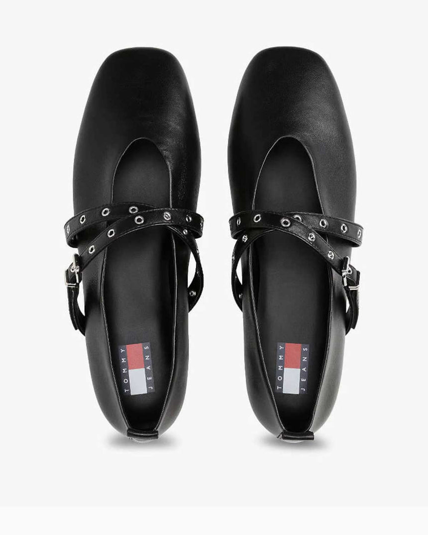 Tommy Hilfiger Baisley Deri MaryJane Kadın Balerin Ayakkabı Black