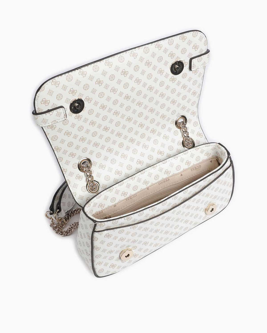 Guess Eliette Flap Logo Omuz Çantası White Logo