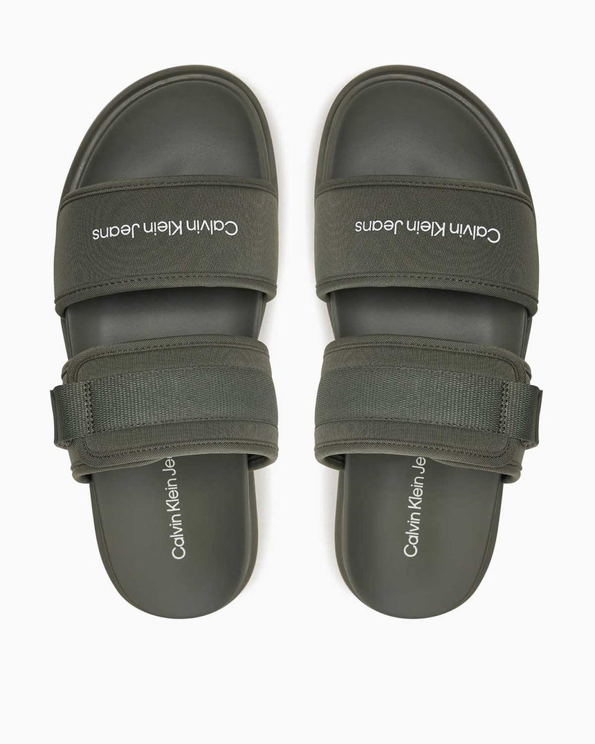 Calvin Klein Double Bar Logolu Sandalet Dusty Olive/Classic Green