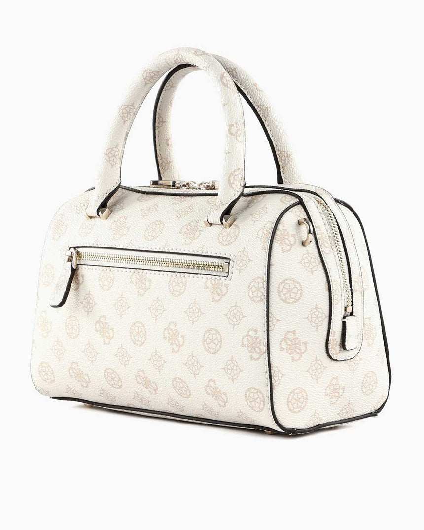 Guess Nelka Box Satchel Speedy El Çantası Cream Logo