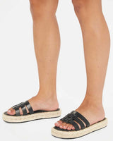 Tommy Hilfiger Authentic Flat Leather Espadrille Kadın Sandalet Black