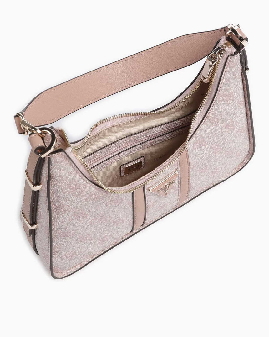 Guess Noreen Top Zip Monogram Omuz Çantası Dusty Rose Logo