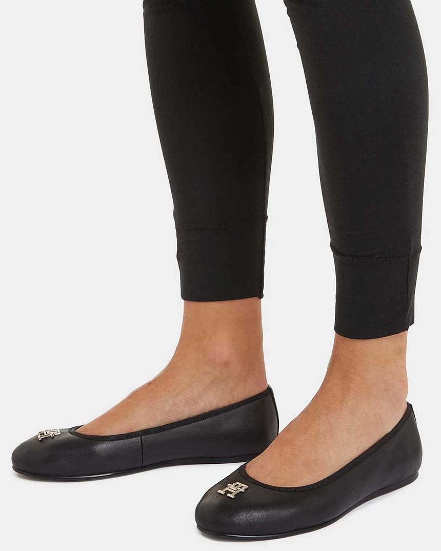 Tommy Hilfiger Leather Ballerina Casual Shoes Ayakkabı Black