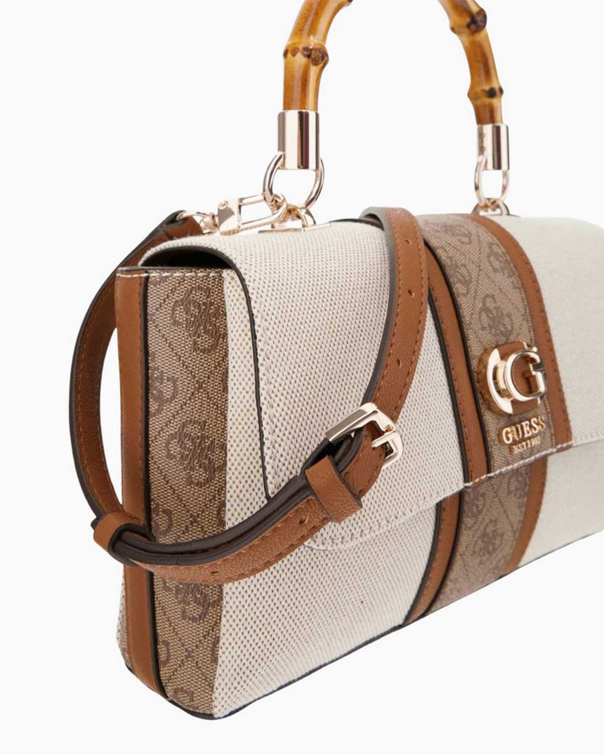 Guess Flap Canvas Small Tote El Çantası Natural / Latte Logo