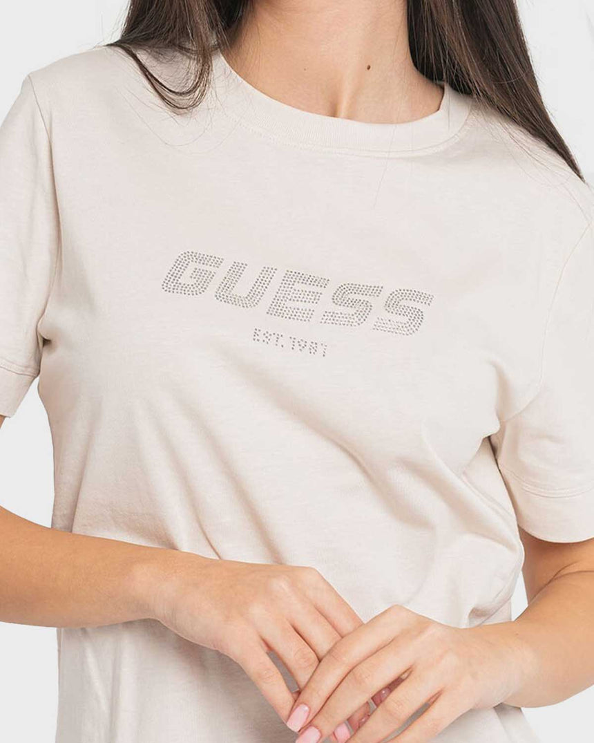 Guess Eleanora Logo Baskılı Tshirt Muted Stone